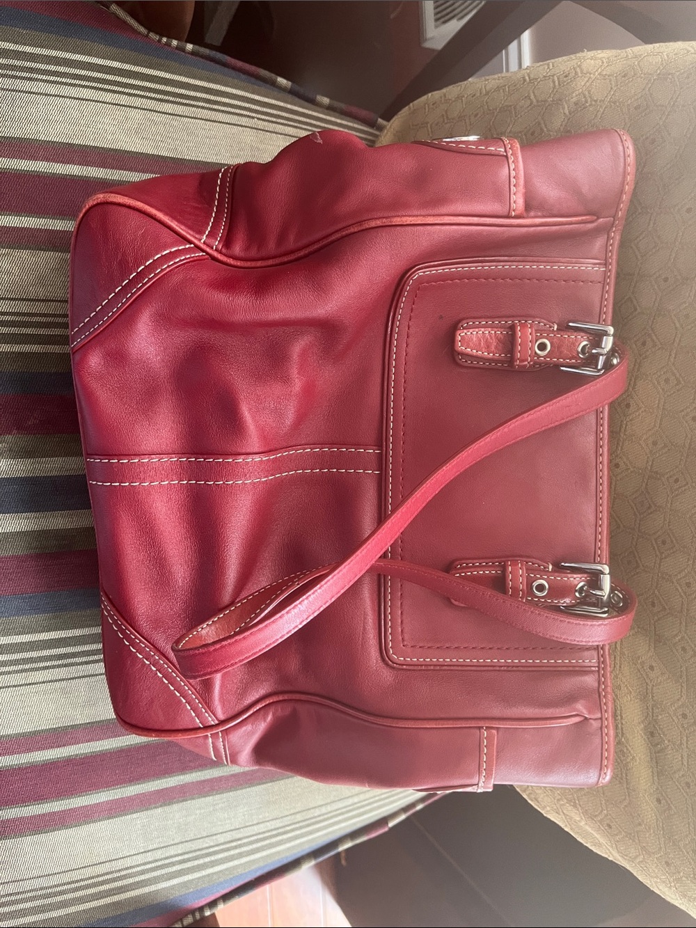 Coach Cherry Red Leather Tote with Silver Hardware - Picture 2 of 7